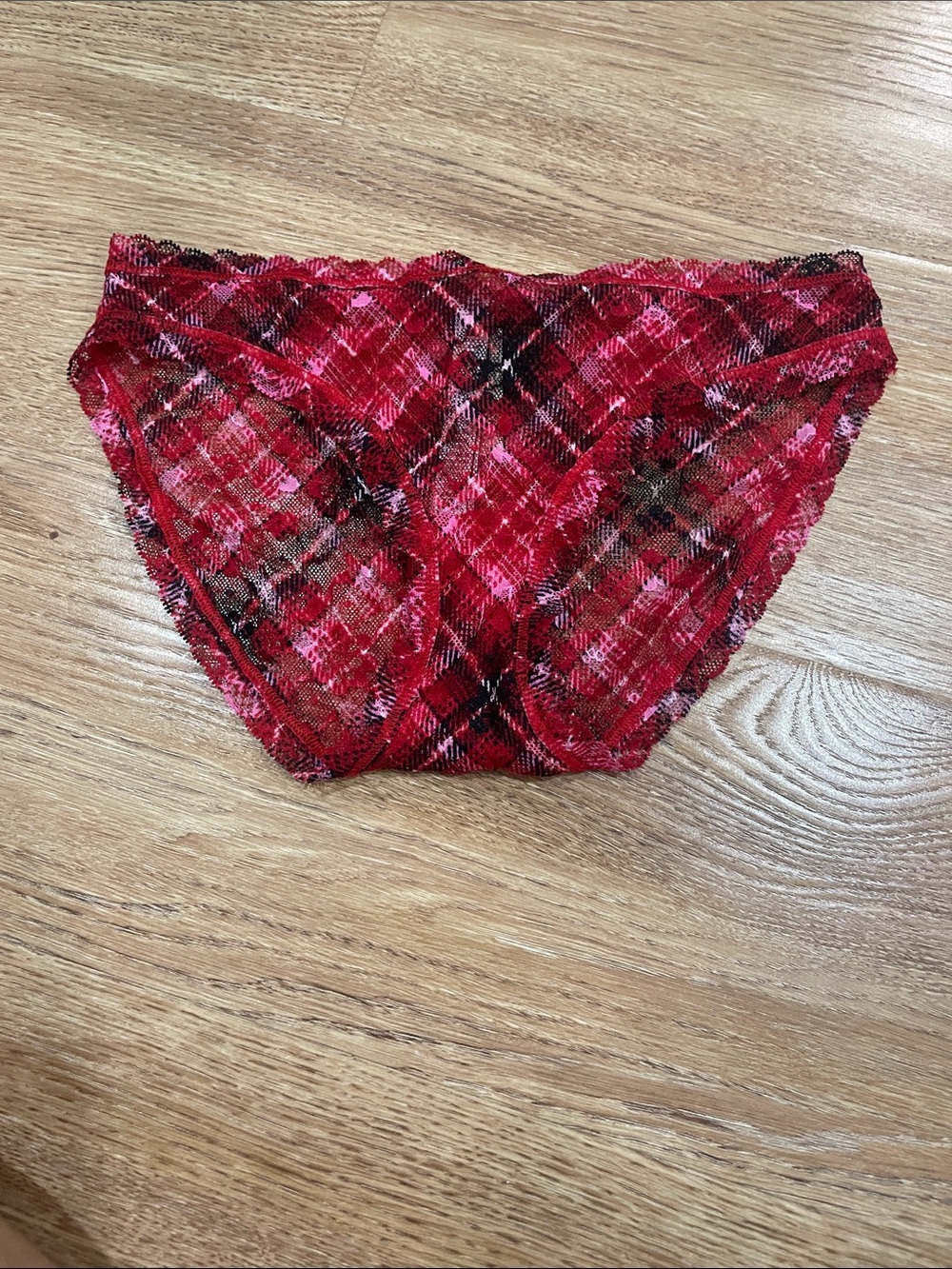 Victoria's Secret Red Plaid Lace Bikini Briefs